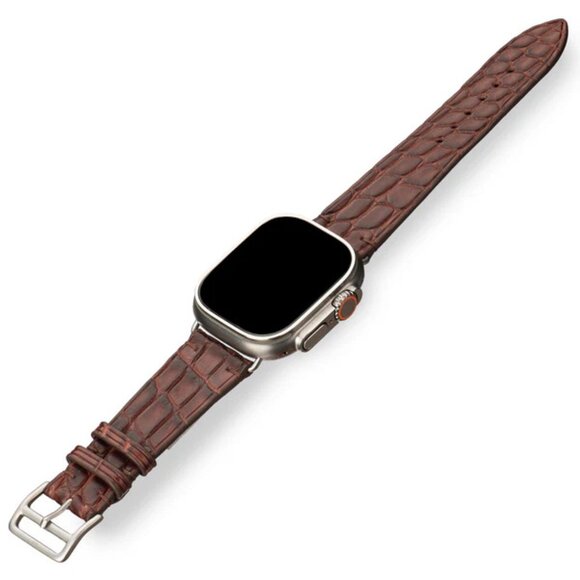 Slim Alligator Leather Watch Band – Classic Fit - Milk Chocolate Color